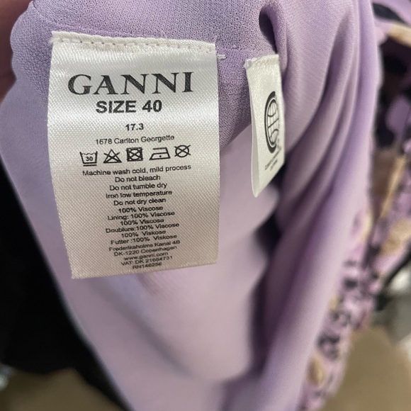 Ganni Carlton Georgette Dress Pastel Floral Purple Lilac Drop Waist. Size 8. - Picture 4 of 4
